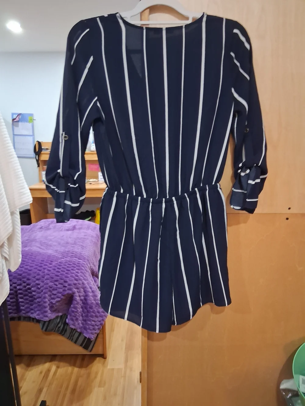 iris Navy and White Vertical Stripe Girls' One-Piece Romper